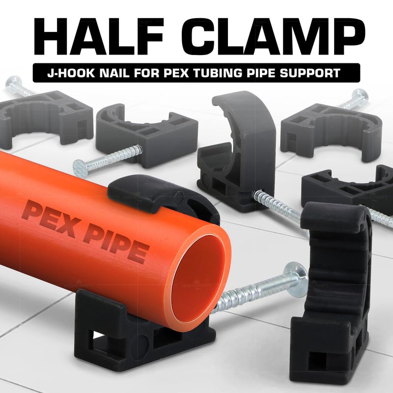 Highcraft ID234x100-K Half Clamp J-Hook with Nail For Pex Tubing Pipe Support, 1/2 in, Black - Image 2